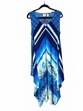 Chico's Blue Mixed Print Maxi Kaftan Dress